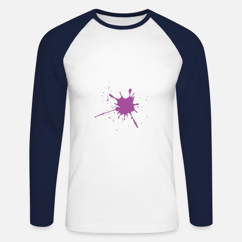 Farbklecks Klecks Farbspritzer magenta Geschenk - Unisex Baseballshirt langarm - Weiß/Navy