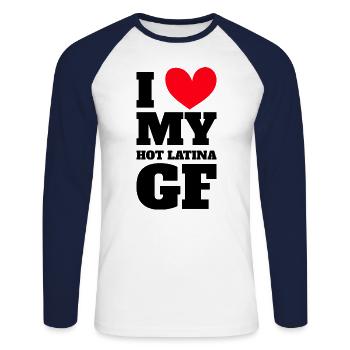 Paare Liebe Herz Freund Geschenkidee Beziehung - Unisex Baseballshirt langarm - Weiß/Navy - Vorne - Nik (191cm)