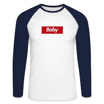 infant - Unisex Long Sleeve Baseball T-Shirt - white/navy - Front - Nik (191cm)