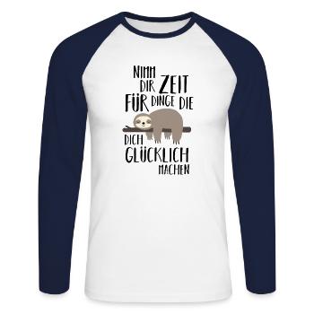 Nimm dir Zeit Faultier - Unisex Baseballshirt langarm - Weiß/Navy - Vorne - Nik (191cm)