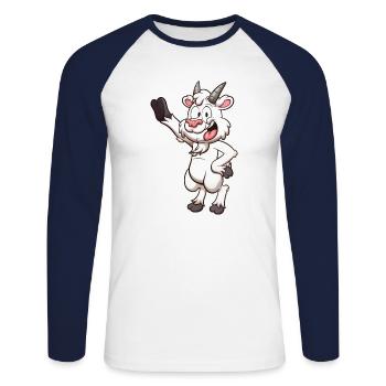 Chèvre de dessin animé souriante et amicale - T-shirt baseball manches longues Homme - blanc/marine - Devant - Nik (191cm)