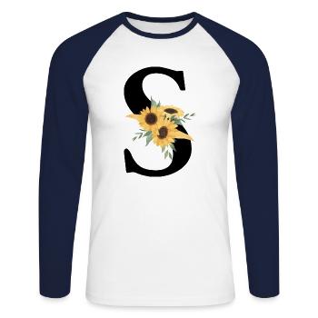 Sunflower Floral S Letter - Unisex Long Sleeve Baseball T-Shirt - white/navy - Front - Nik (191cm)