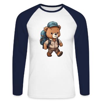 Cute kawaii hiking bear - Unisex Long Sleeve Baseball T-Shirt - white/navy - Front - Nik (191cm)