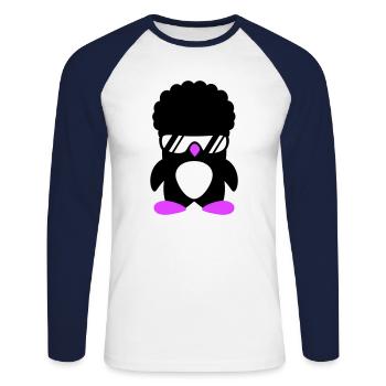 Funky Party Pinguin Sonnenbrille Cool Style Frisur - Unisex Baseballshirt langarm - Weiß/Navy - Vorne - Nik (191cm)