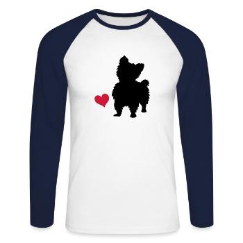 Yorkshire Terrier - Unisex Baseballshirt langarm - Weiß/Navy - Vorne - Nik (191cm)