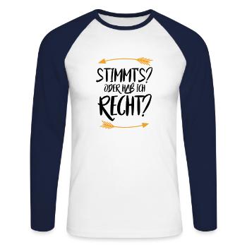 Stimmt s oder hab ich recht - Unisex Baseballshirt langarm - Weiß/Navy - Vorne - Nik (191cm)
