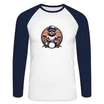 Beaver Drummer Rodent Drum Drumsticks - Unisex Long Sleeve Baseball T-Shirt - white/navy - Front - Nik (191cm)