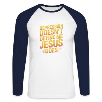 Depression Definiert Mich Nicht Jesus Tut - Unisex Baseballshirt langarm - Weiß/Navy - Vorne - Nik (191cm)