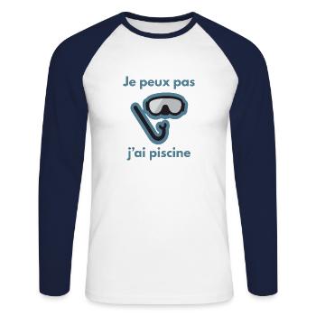 "I can not, I have swimming" (Tuba) - Unisex Long Sleeve Baseball T-Shirt - white/navy - Front - Nik (191cm)