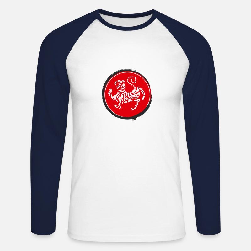 Logo mit Karate Tiger - Unisex Baseballshirt langarm - Weiß/Navy
