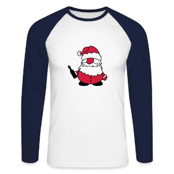 weihnachtsmann mit bier - Unisex Baseballshirt langarm - Weiß/Navy - Vorne - Nik (191cm)