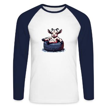 Funny Goat Animal Lover Farm Design - Unisex Long Sleeve Baseball T-Shirt - white/navy - Front - Nik (191cm)