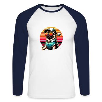 Jeu de golf de chien golfeur de chien de carlin drôle - T-shirt baseball manches longues Homme - blanc/marine - Devant - Nik (191cm)
