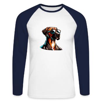 Karate Rodesian Ridgeback Mit Sonnenbrille - Unisex Baseballshirt langarm - Weiß/Navy - Vorne - Nik (191cm)