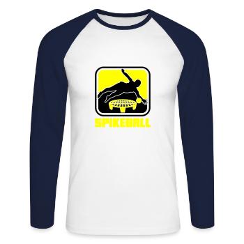 Farben änderbar | Spikeball Roundnet Fun - Unisex Baseballshirt langarm - Weiß/Navy - Vorne - Nik (191cm)