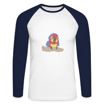 Perroquet effronté comme illustration - T-shirt baseball manches longues Homme - blanc/marine - Devant - Nik (191cm)