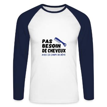 Pas besoin de cheveux avec ce corps de rêve - T-shirt baseball manches longues Homme - blanc/marine - Devant - Nik (191cm)