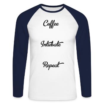 coffee intubate repeat - Unisex Long Sleeve Baseball T-Shirt - white/navy - Front - Nik (191cm)