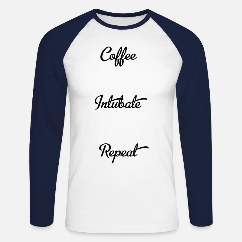 coffee intubate repeat - Unisex Baseballshirt langarm - Weiß/Navy