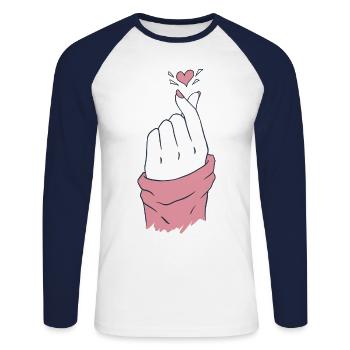 kpop hand herz pink - Unisex Baseballshirt langarm - Weiß/Navy - Vorne - Nik (191cm)