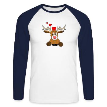 Saint-Valentin des rennes 2 - T-shirt baseball manches longues Homme - blanc/marine - Devant - Nik (191cm)