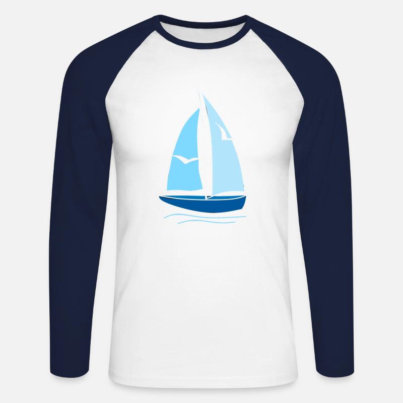 Segelboot Möwen,Geschenk,mode,cool,trend,style, - Unisex Baseballshirt langarm - Weiß/Navy