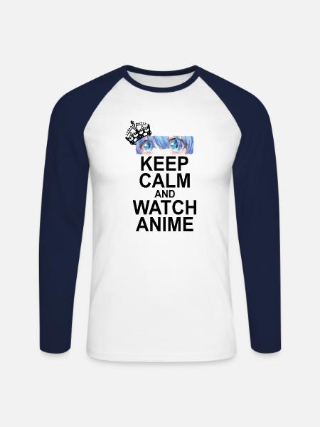 Keep Calm And Watch Anime - Unisex Baseballshirt langarm - Weiß/Navy