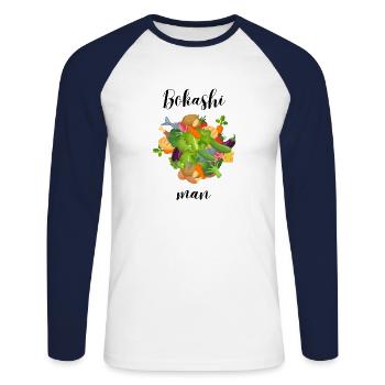 Bokashi for men - Unisex Long Sleeve Baseball T-Shirt - white/navy - Front - Nik (191cm)