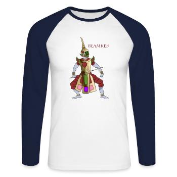 Cambodia Warrior Khmer Sword Flag I Gift - Unisex Long Sleeve Baseball T-Shirt - white/navy - Front - Nik (191cm)