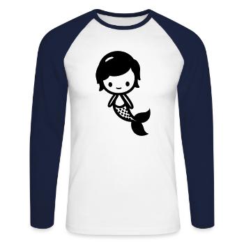 Meerjungfrau - Unisex Baseballshirt langarm - Weiß/Navy - Vorne - Nik (191cm)