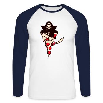 Méchant Fast Food Pizza Pirate Capitaine Eye Patch - T-shirt baseball manches longues Homme - blanc/marine - Devant - Nik (191cm)