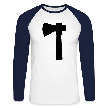 axe - Unisex Long Sleeve Baseball T-Shirt - white/navy - Front - Nik (191cm)