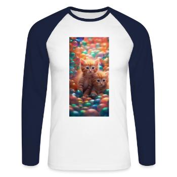 Chatons mignons - T-shirt baseball manches longues Homme - blanc/marine - Devant - Nik (191cm)