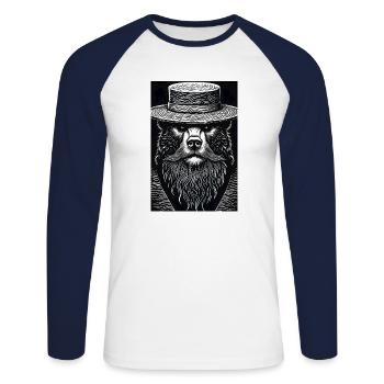 Le Grizzli silencieux - T-shirt baseball manches longues Homme - blanc/marine - Devant - Nik (191cm)