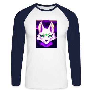 Kitsun Vaporwave Japanese Kami Vaporwave Kitsune - Unisex Long Sleeve Baseball T-Shirt - white/navy - Front - Nik (191cm)