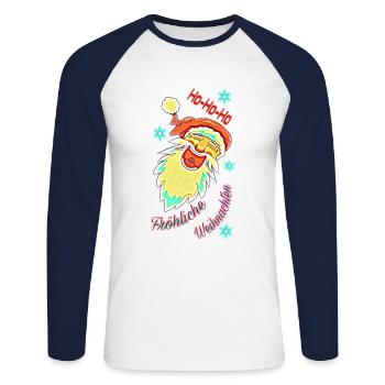 Père Noël - T-shirt baseball manches longues Homme - blanc/marine - Devant - Nik (191cm)