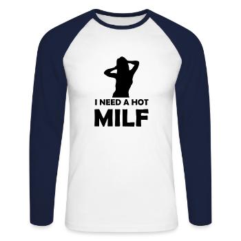 i need a hot 001 - Unisex Baseballshirt langarm - Weiß/Navy - Vorne - Nik (191cm)