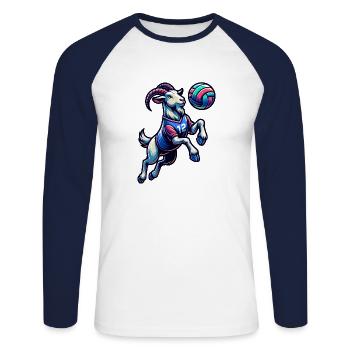 Lustiger Ziegen Volleyball Spieler - Unisex Baseballshirt langarm - Weiß/Navy - Vorne - Nik (191cm)