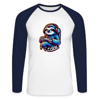 Funny Gamer Sloth with Headset Design - Unisex Long Sleeve Baseball T-Shirt - white/navy - Front - Nik (191cm)