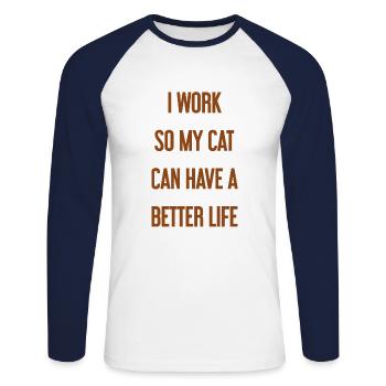 Für ein besseres Katzenleben arbeite ich! - Unisex Baseballshirt langarm - Weiß/Navy - Vorne - Nik (191cm)