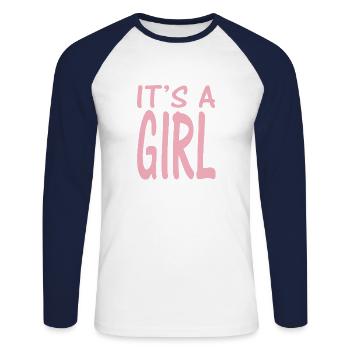 It's a GIRL - Unisex Long Sleeve Baseball T-Shirt - white/navy - Front - Nik (191cm)