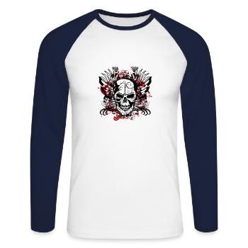 Kopf des Todes skull crane fanta - Unisex Baseballshirt langarm - Weiß/Navy - Vorne - Nik (191cm)