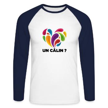 Un calin - T-shirt baseball manches longues Homme - blanc/marine - Devant - Nik (191cm)