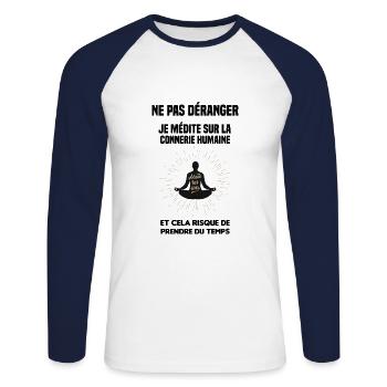 ne pas déranger je médite sur la connerie humaine - T-shirt baseball manches longues Homme - blanc/marine - Devant - Nik (191cm)