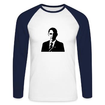 Barack Obama - croquis noir - Président Amérique - T-shirt baseball manches longues Homme - blanc/marine - Devant - Nik (191cm)