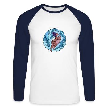 Surfer Girl - T-shirt baseball manches longues Homme - blanc/marine - Devant - Nik (191cm)