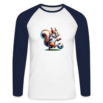 Eichhörnchen Fußball Tierliebe Nüsse Sport - Unisex Baseballshirt langarm - Weiß/Navy - Vorne - Nik (191cm)