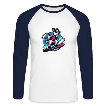 Ziege Snowboard Winter Abenteuer - Unisex Baseballshirt langarm - Weiß/Navy - Vorne - Nik (191cm)