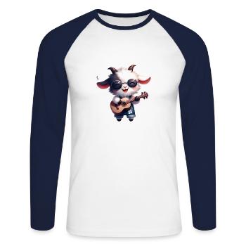 Cute Goat Playing Guitar For Band - Unisex Long Sleeve Baseball T-Shirt - white/navy - Front - Nik (191cm)