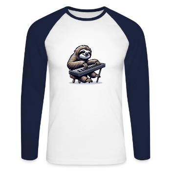 Süßes Faultier Pianist Musiker Design - Unisex Baseballshirt langarm - Weiß/Navy - Vorne - Nik (191cm)